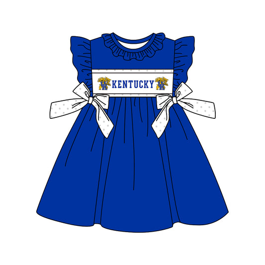 Preorder(MOQ 5)Baby Girls Kenturky Tiger Team Bows Knee Length Dresses