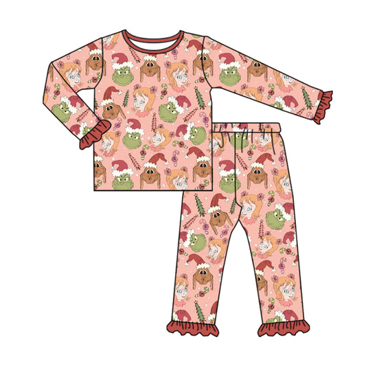 Preorder(moq 5) Baby Girls Christmas Dogs Frogs Top Pants Lounge Wear Pajamas Sets