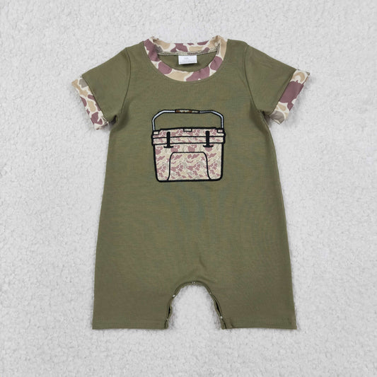 Embroidery Camo Boxes Baby Boys Olive Short Sleeve Hunting Rompers