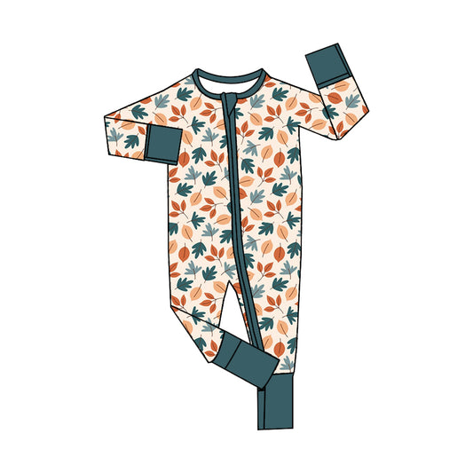 Baby Boys Green Leaves Fall Zip Rompers preorder(moq 5)