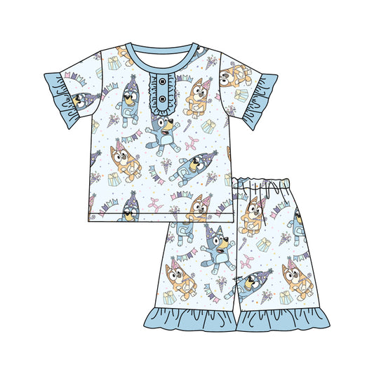 Baby Girls Birthday Dogs Shirt Shorts Pajamas Clothes Sets preorder (moq 5)