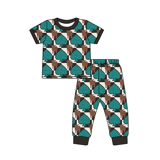 Baby Boys Turquoise Moo Shirt Top Bottom Pants Pajamas Clothes Sets preorder(moq 5)