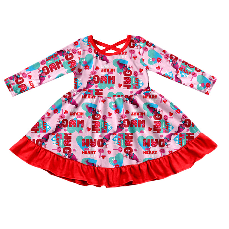 Baby Girls Valentines Hair Monster Red Knee Length Dresses preorder(moq 5)