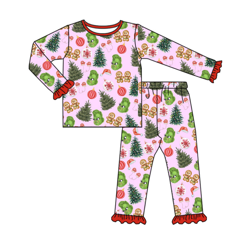 Preorder(moq 5) Baby Girls Christmas Trees Gingerbread Frogs Top Pants Lounge Wear Pajamas Sets