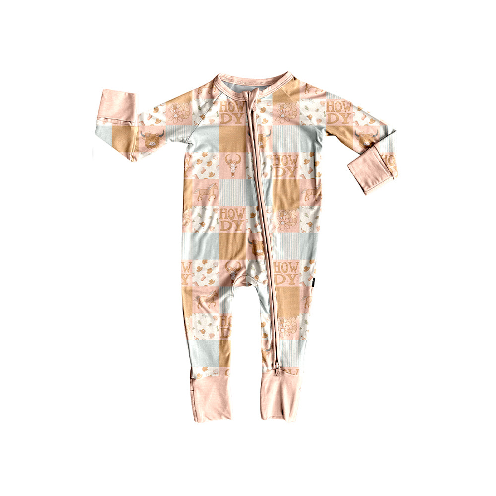 Preorder (moq 20)Baby Girls Bamboo Western Howdy Zippy Footie Rompers