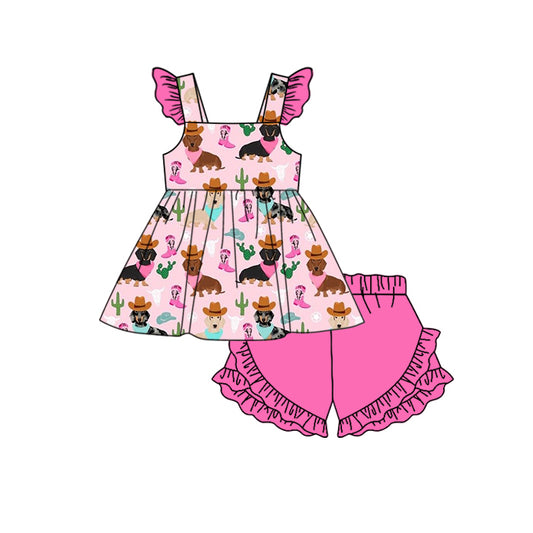 Baby Girls Western Dogs Tunic Ruffle Shorts Clothes Sets(MOQ 5)