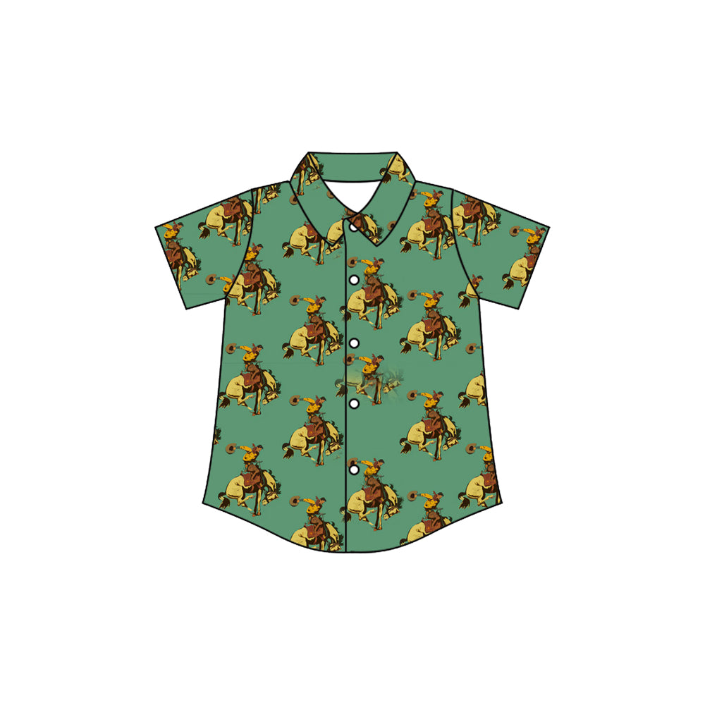 Preorder(moq 5) Baby Boys Green Horse Rodeos Western Button Shirts Top