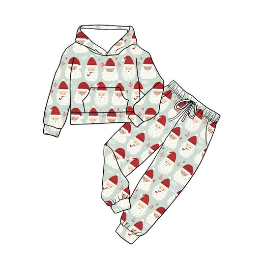 Preorder (moq 5)Baby Girls Santa Snowflakes Pocket Hoodie Jogger Christmas Clothes Set