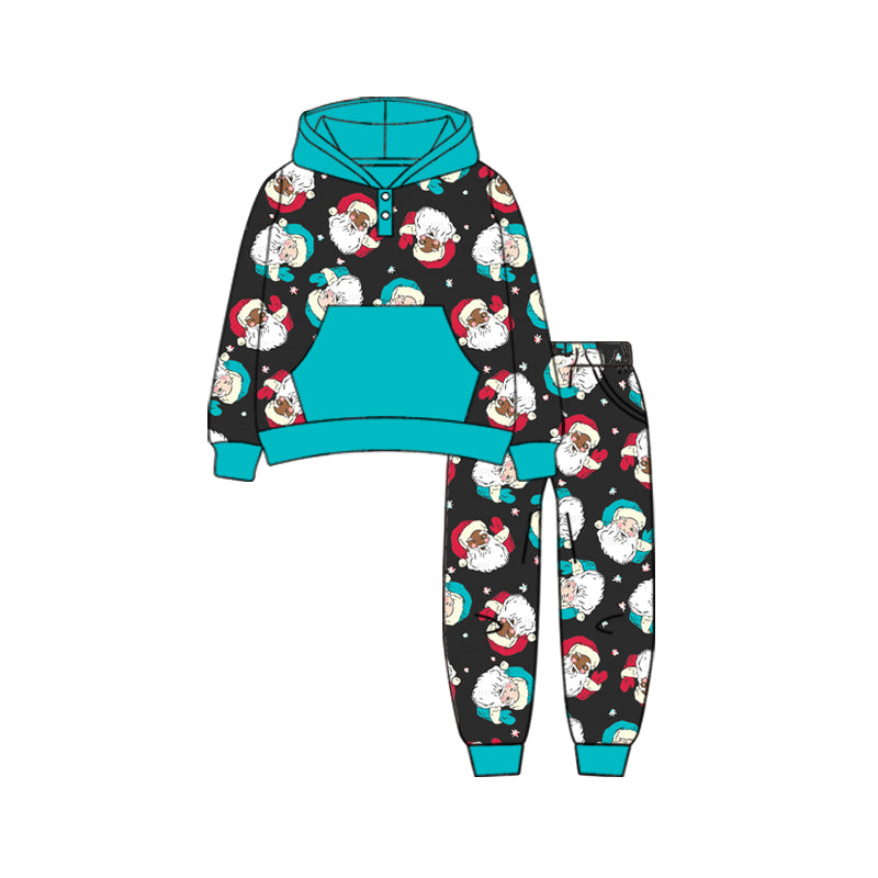 Preorder (moq 5)Baby Boys Long Sleeves Stars Santa Button Pockets Hoodies Top Legging Pants Fall Set