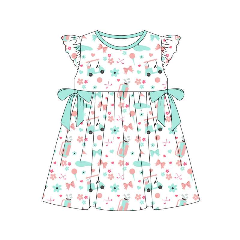 Preorder (moq 5)Baby Girls Green Golf Bows Knee Length Dresses