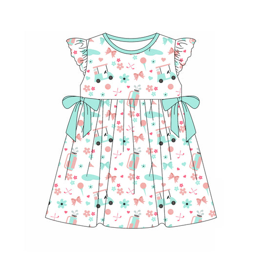 Preorder (moq 5)Baby Girls Green Golf Bows Knee Length Dresses