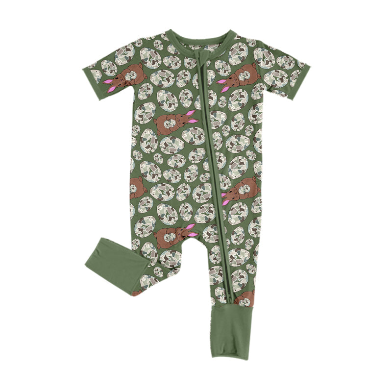 Preorder(moq5)  Baby Clothes High-Quality Easter Bunny Print Short Sleeve Romper