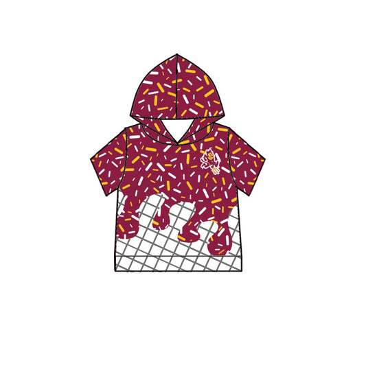 Preorder (moq 5)Baby Boys Short Sleeve Red Sprinkles Drip Sun Devil Team Hoodies Top