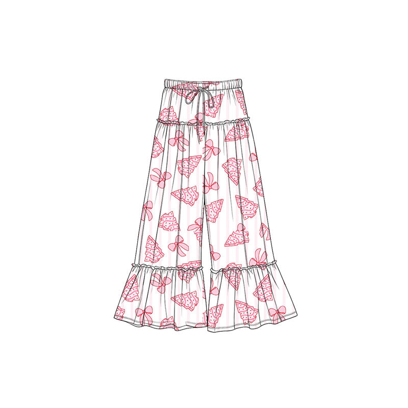 Preorder (moq 5)Baby Girls Pink Bows Trees Christmas Bell Bottom Pants