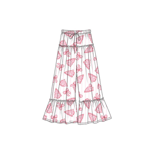 Preorder (moq 5)Baby Girls Pink Bows Trees Christmas Bell Bottom Pants