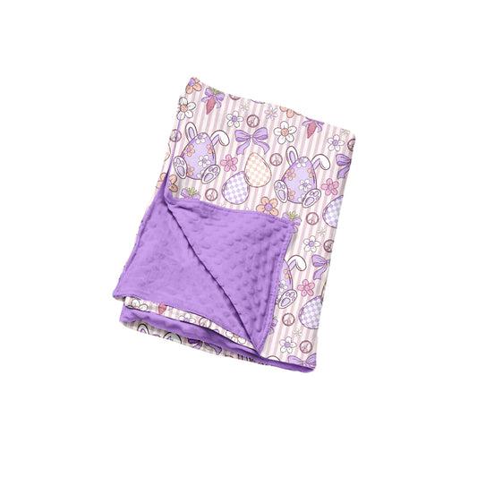 Preorder (moq 5) Baby Easter Bunny Egg Stripe Mixed Print Minky Dot Back Baby Swaddle Blanket