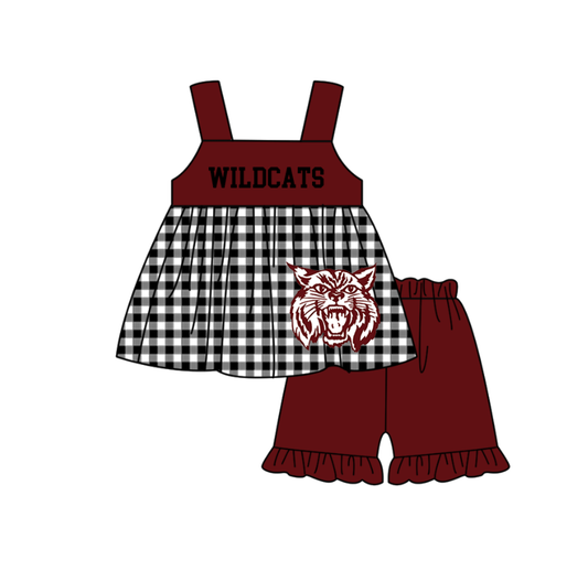 Preorder moq 5 Baby Girls Wildcats Tunic Ruffle Short Team Clothes Set