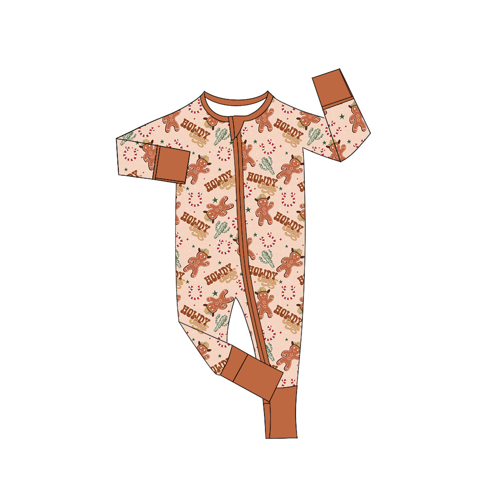 Preorder(moq 5)Baby Boys Christmas Howdy Gingerbread Zipper Footie Rompers