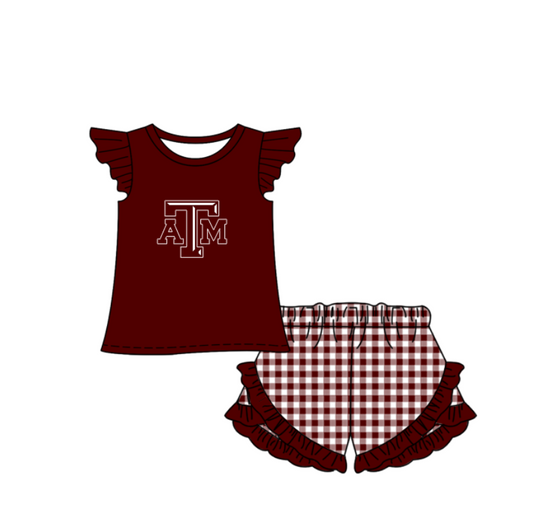Preorder (moq 5)Baby Girls ATM Top Checked Ruffle Short Team Clothes Set
