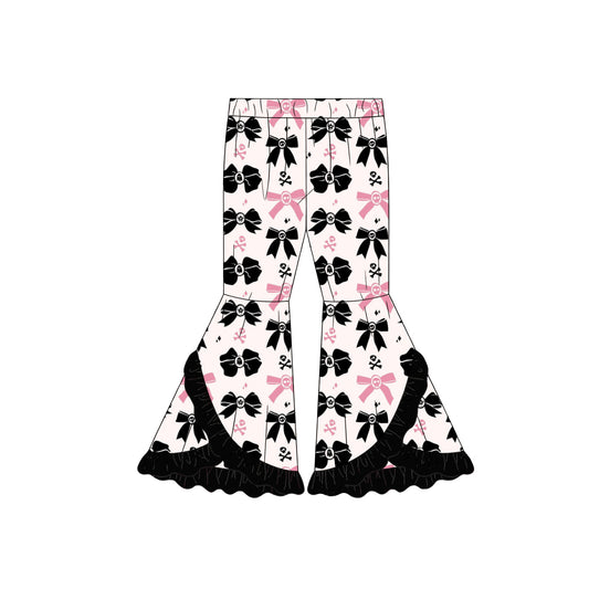 Preorder (moq 5)Baby Girls Bows Ghost Pumpkins Halloween Double Ruffle Bell Bottom Pants