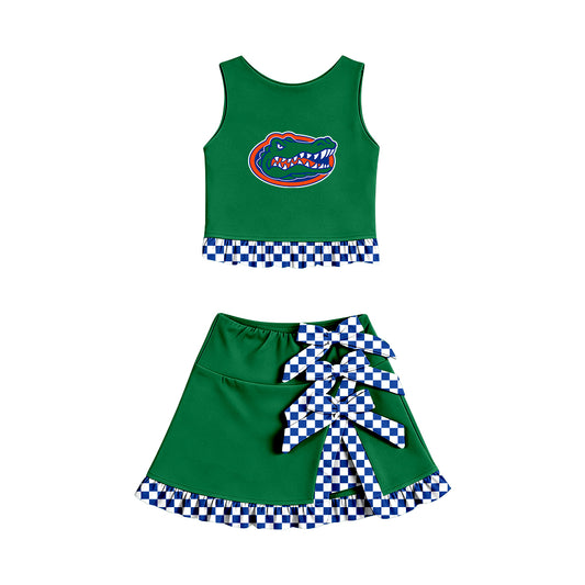 Preorder (moq 5) Baby Girls Gators Vest Bows Skirt Short Team Clothes Set