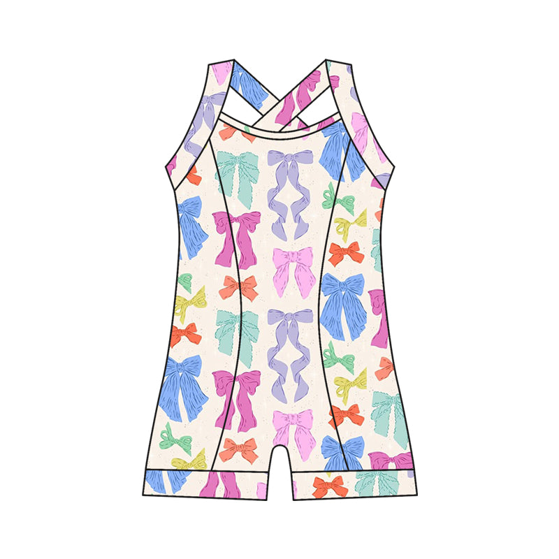 Preorder moq 10 Baby Girls Strap Colorful Bows Activity Wear Yoga Jumpsuits