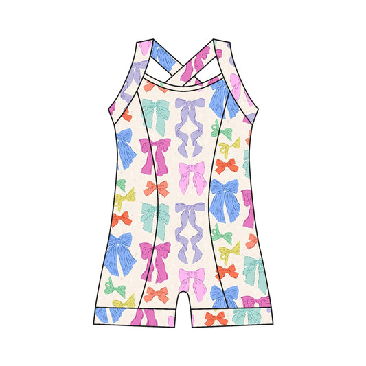 Preorder moq 10 Baby Girls Strap Colorful Bows Activity Wear Yoga Jumpsuits