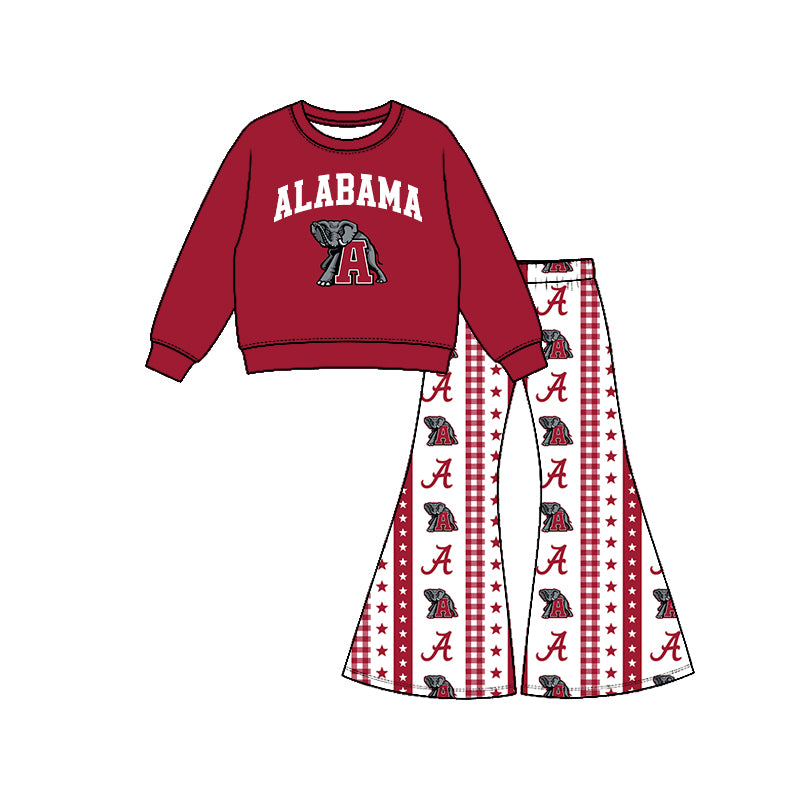 Preorder (moq 5) Girls Alabama Football Team Long Sleeve Shirts Bell Pants Boutique Outfits Clothes Sets