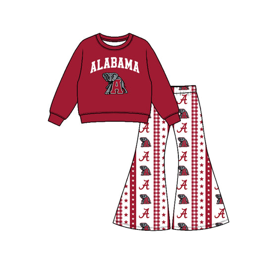 Preorder (moq 5) Girls Alabama Football Team Long Sleeve Shirts Bell Pants Boutique Outfits Clothes Sets