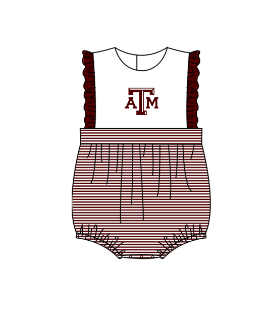 Preorder (moq 5)Baby Girls Sleeveless ATM Team Ruffle Rompers