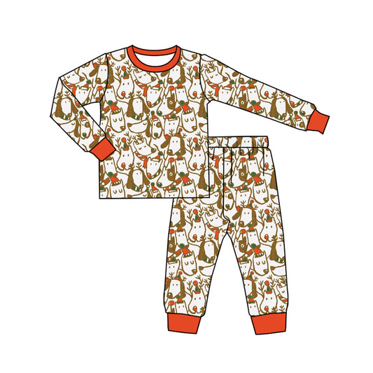 Preorder (moq 5)Baby Boys Long Sleeves Orange Dogs Plaid Top Pant Pajamas Set