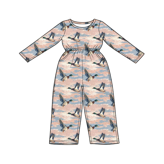 Preorder (moq 5) Baby Girl Clothes Mallard Duck Sky Camo Print Long Sleeve Jumpsuit