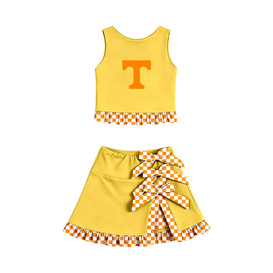 Preorder (custom moq 5)Baby Girls T Vest Bows Ruffle Skirt Short Team Clothes Sets