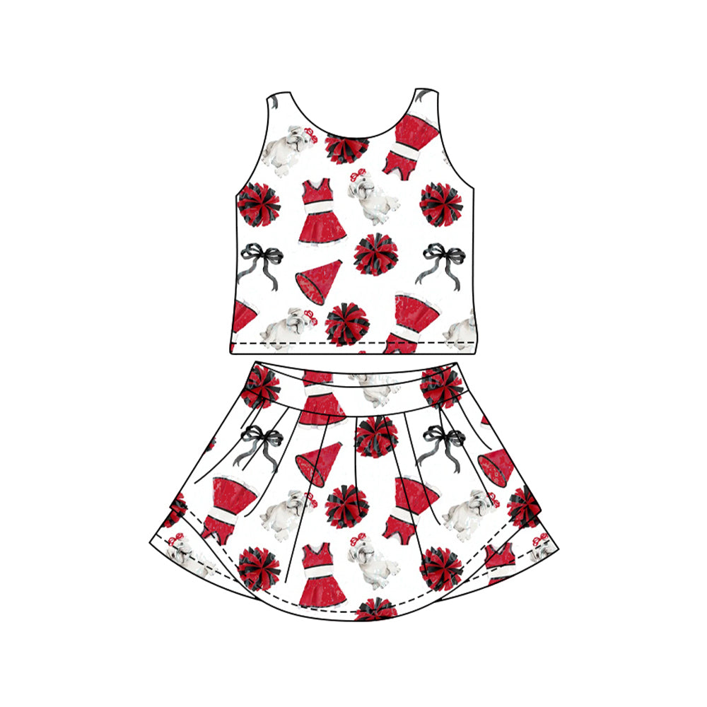 Preorder (moq 5)Baby Girls Sleeveless Bows Dogs Vest Top Skirt Short Team Clothes Sets