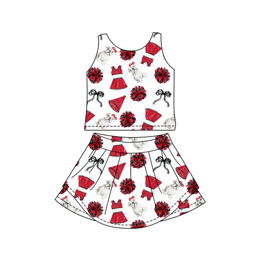 Preorder (moq 5)Baby Girls Sleeveless Bows Dogs Vest Top Skirt Short Team Clothes Sets