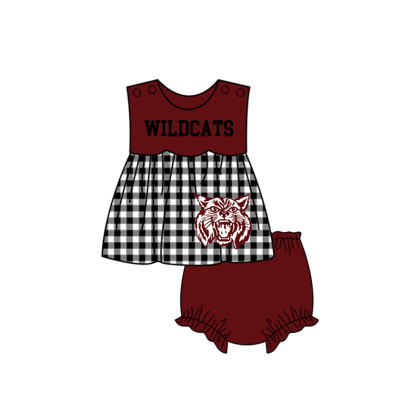 Preorder moq 5 Baby Girls Wildcats Tunic Bummies Short Team Clothes Set