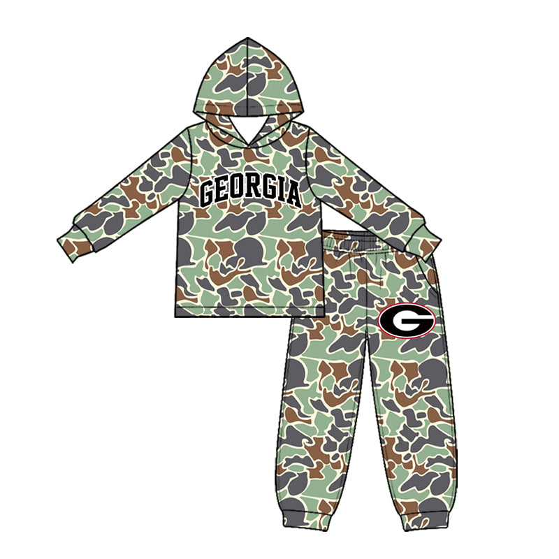 Preorder (moq 5) Baby Boy Clothes Georgia Team Mint Green Camo Print Long Sleeve Hoodie Jogger Pant Set