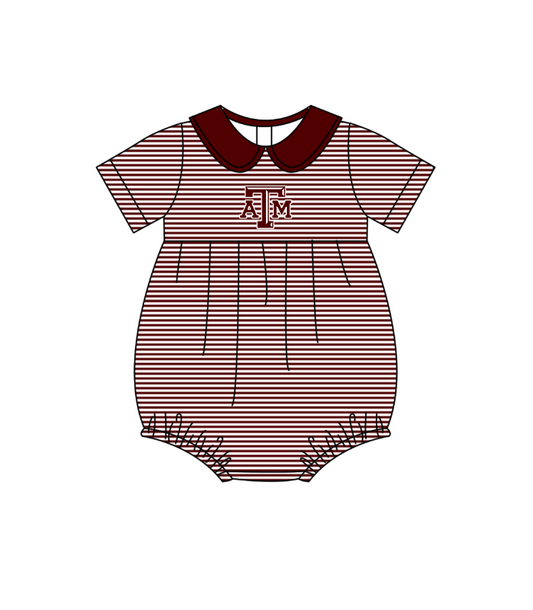 Preorder (moq 5)Baby Girls Short Sleeve ATM Team Ruffle Rompers