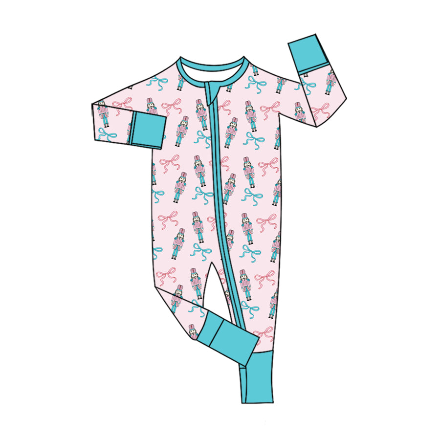Preorder (moq 5)Baby Girls Bows Soldiers Christmas Two Way Zip Convertible Rompers