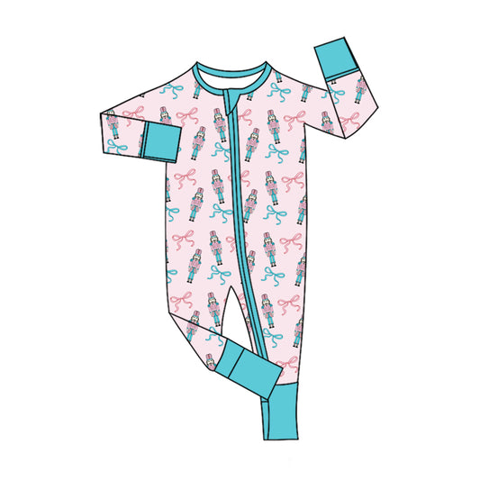 Preorder (moq 5)Baby Girls Bows Soldiers Christmas Two Way Zip Convertible Rompers