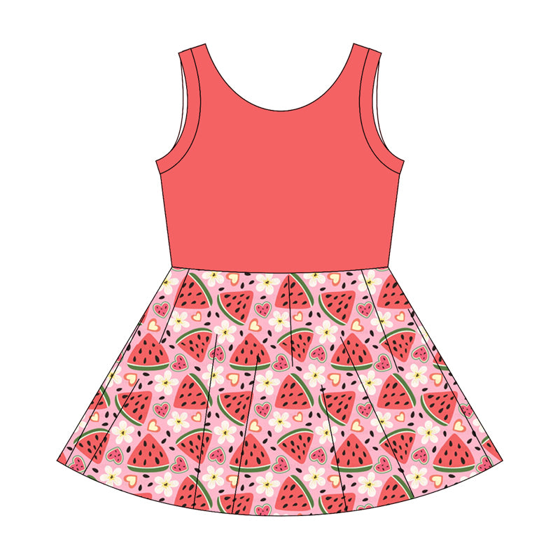 Preorder moq 10 Baby Girls Sleeveless Top Watermelons Flowers Patchwork Knee Length Dresses