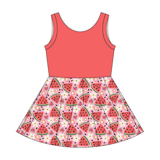 Preorder moq 10 Baby Girls Sleeveless Top Watermelons Flowers Patchwork Knee Length Dresses