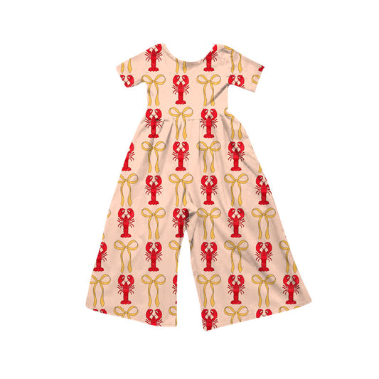 Preorder(moq 8)Baby Girls Bows Crayfishes Plaid Pant Jumpsuits