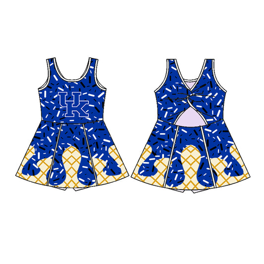 Preorder (moq 5)Baby Girls Hot Blue Sleeveless Drip UK Short Team Knee Length Dresses