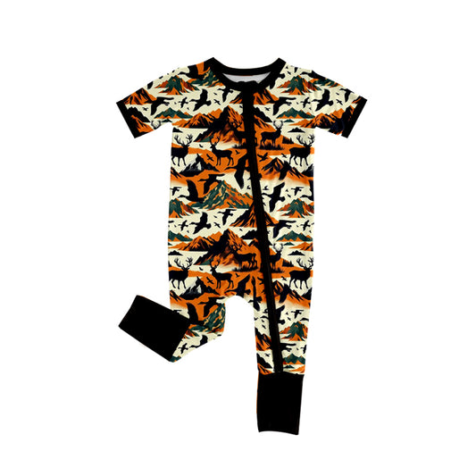Preorder (moq 5)Baby Boys Short Sleeves Ducks Deer Hunting Zipper Rompers
