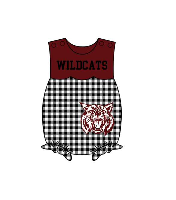 Preorder (moq 5)Baby Girls Sleeveless Wildcats Ruffle Rompers