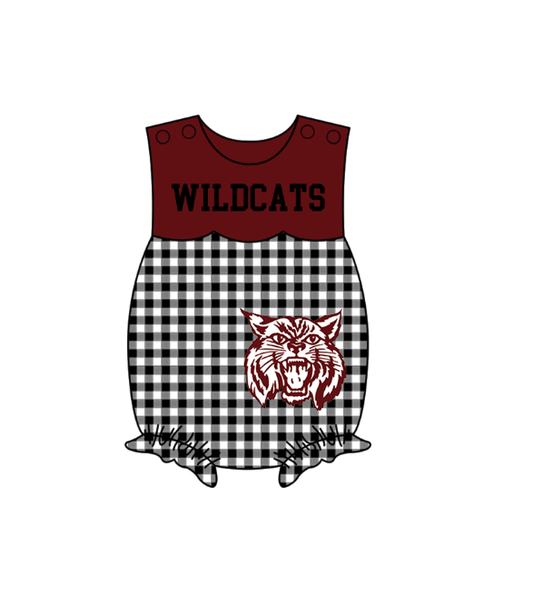Preorder (moq 5)Baby Girls Sleeveless Wildcats Ruffle Rompers