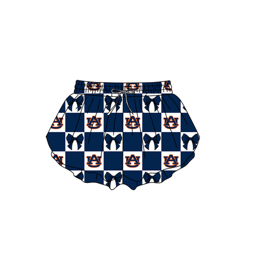 Preorder (moq 5)Baby Girls AU Bows Checked Team Ruffle Shorts Bottom