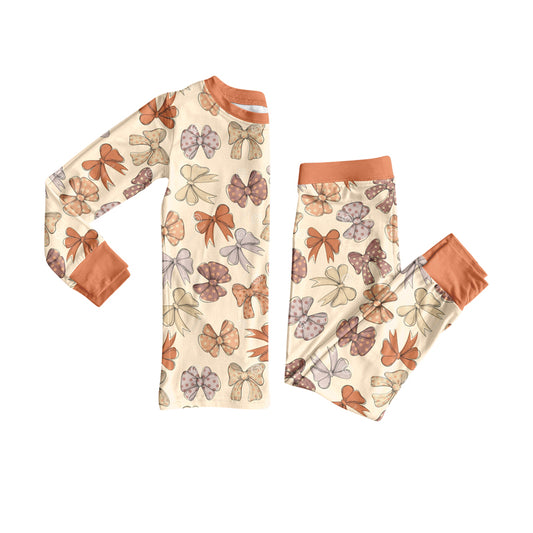 Preorder (moq 5)Baby Girls Long Sleeves Colorful Bows Plaid Top Pant Pajamas Set