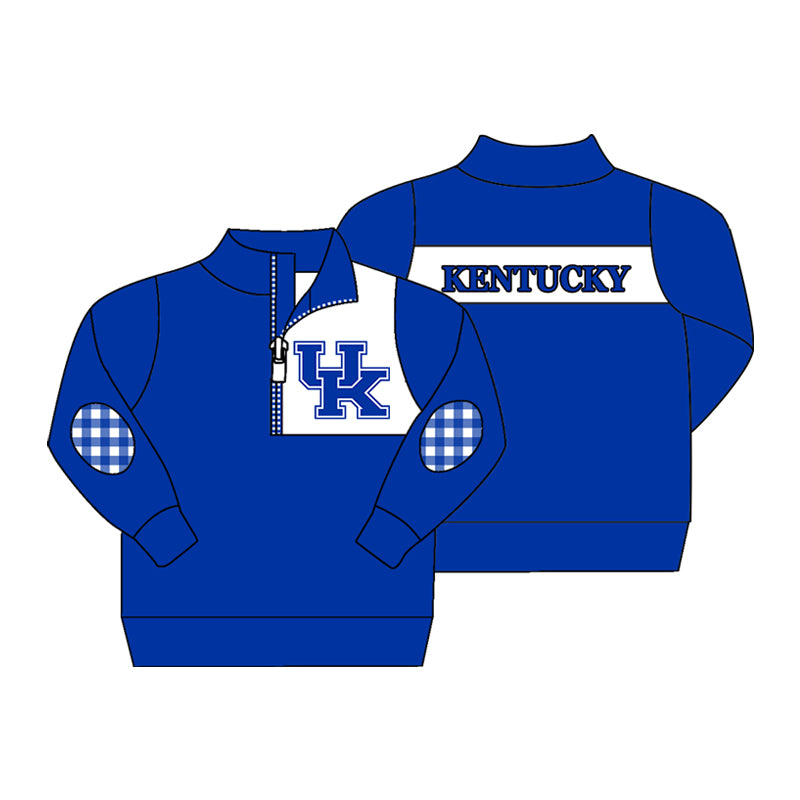 Preorder (moq 5)Baby Boys Hot Blue Long Sleeve Kentucky Zip Team Pullovers Top
